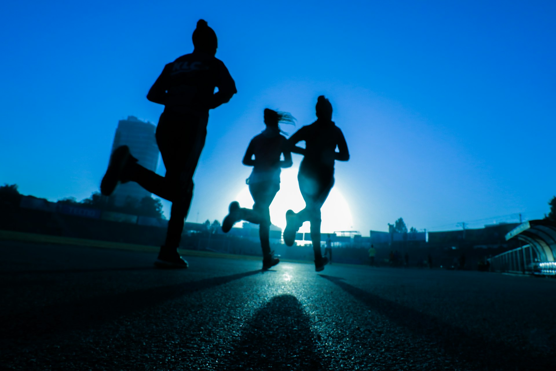 Athletes training at dusk