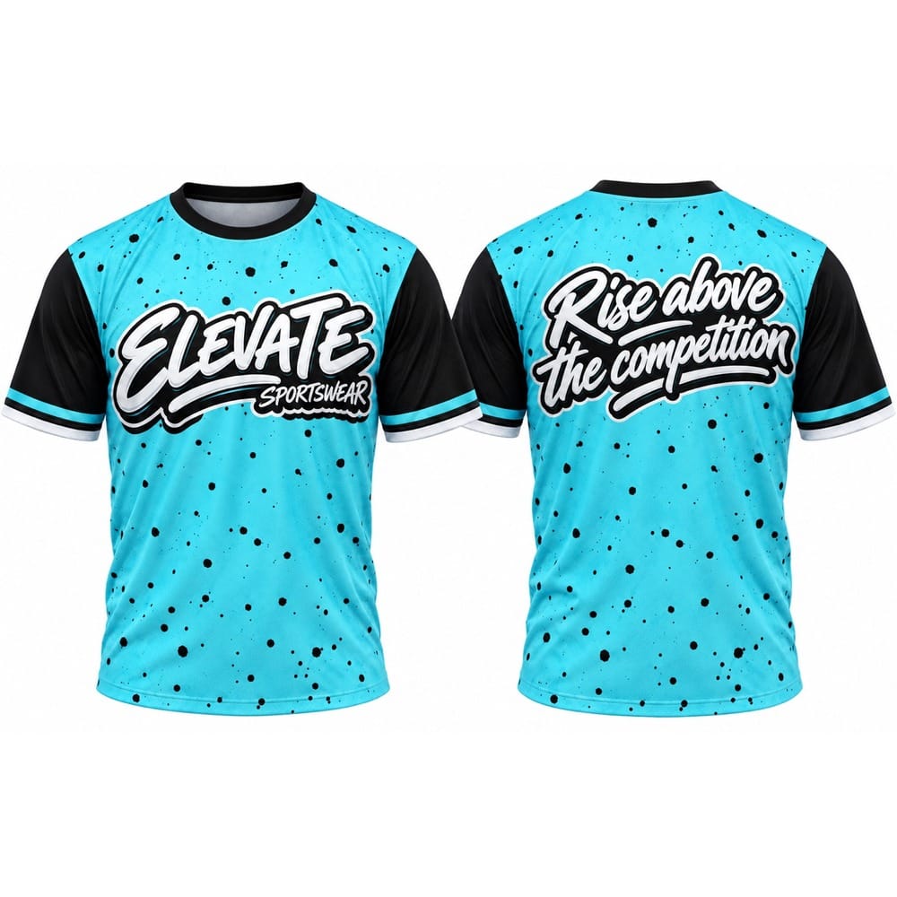Elevate Script Splatter Tee – Cyan/Black